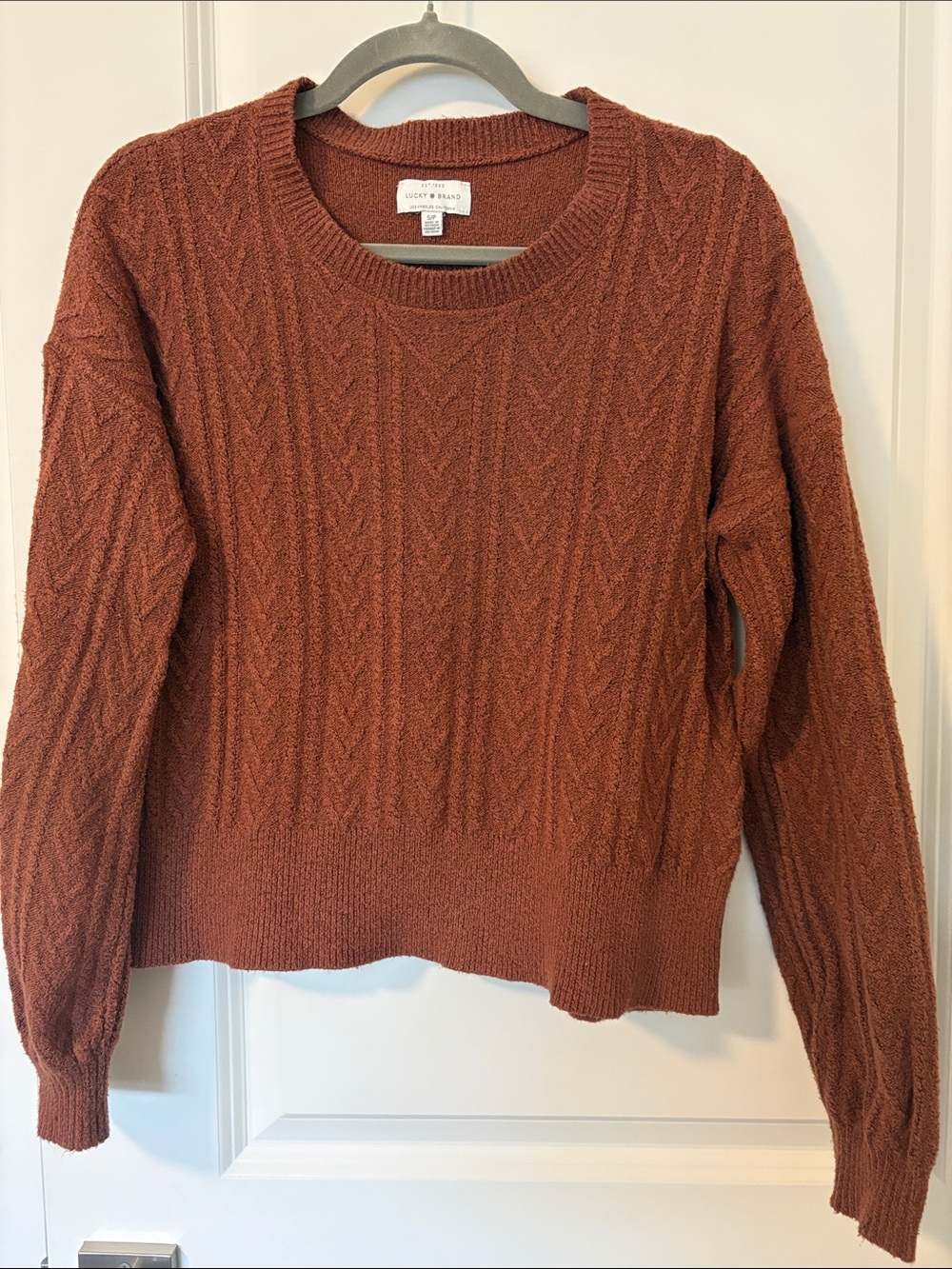 Lucky Brand Burnt Orange Cable Crew Sweater